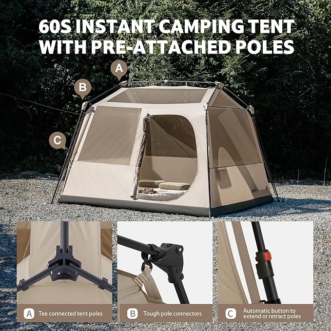 Naturehike Village Lite Camping Tent, 60S Easy Setup Instant Tents for Camping, Double Layer 4/8 Person Tent with with Full Rainfly