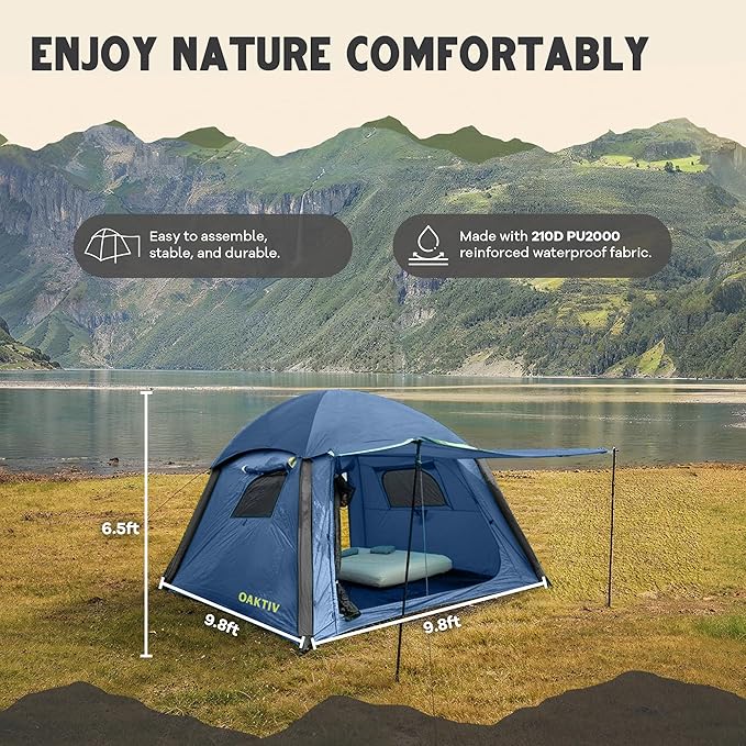 CloudCamp Inflatable Tents for Camping- 6 People Waterproof Oxford Fabric(210D), Quick Setup Air Tent with Manual & Battery Pump, UV Protection, 4-Season Inflatable Tent