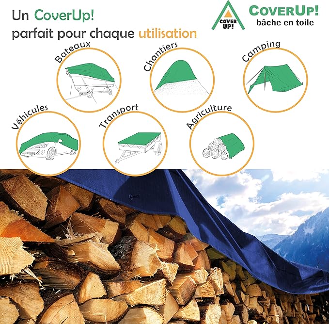 CoverUp 13x16 Feet Tarp, 11 Mil Thick Heavy Duty Tarp Waterproof, 65 FT Rope for Fastening - UV-Resistant, Tear-Proof Cover with Grommets for Rain, Roof, RV, Camping, Pool, Outdoor Protection, Blue