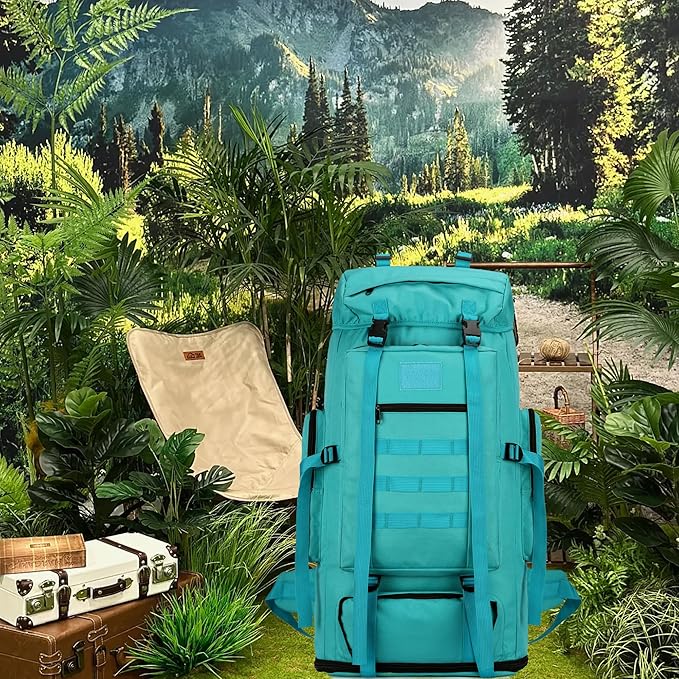 100L Hiking Camping Backpack MOLLE Rucksack Waterproof Daypack (LakeBlue)