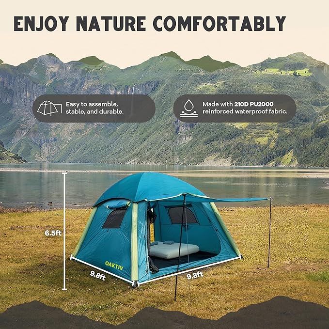 CloudCamp Inflatable Tents for Camping- 6 People Waterproof Oxford Fabric(210D), Quick Setup Air Tent with Manual & Battery Pump, UV Protection, 4-Season Inflatable Tent