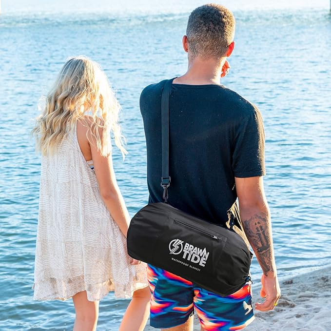 BRAWNTIDE Large Outdoor Waterproof Blanket - Extra Thick Fleece, Warm, Windproof, Sandproof, Quilted, 82" x 55", Ideal for Beaches, Picnics, Camping, Stadiums, Dogs, Car