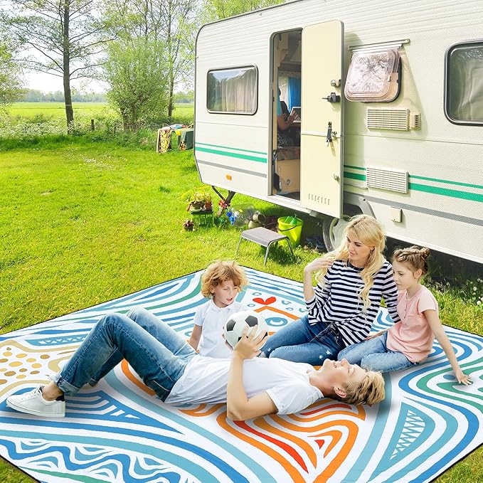 Beach Blanket, Sandproof Beach Mat, Waterproof Quick Drying Lightweight Outdoor Aztec Picnic Mat 79" X 83"/120"x108" for 2-8 Adults for Travel, Camping, Hiking