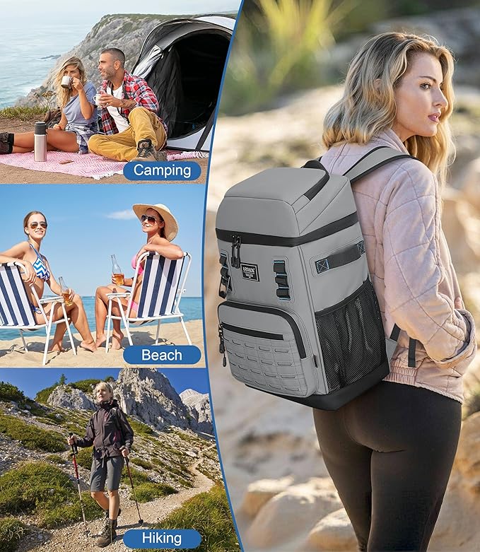 Cooler Backpack 2 Insulated Compartments Leak Proof Beach Coolers Back Pack Waterproof Cooler Bag for Hiking, BBQ Camping, Picnic, Fishing (25L, 36 Cans)