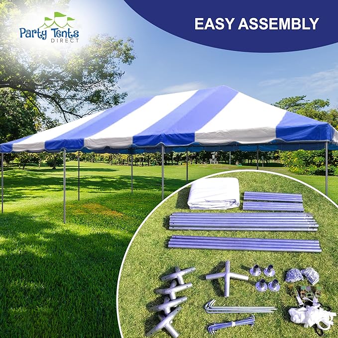 Party Tents Direct 20'x40' Weekender West Coast Tent Frame Party Tent (Blue/White) PVC Top with Storage Bag - Tents for Parties, Weddings, Birthdays, Banquets, Fiestas, Workshop, Outdoor Event