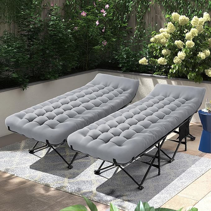 JEAREY 2-Piece Camping Cot for Sleeping 28" Extra Wide, Heavy-Duty 1200D Oxford Foliding Cots for Adults Portable with Mattress, Carry Bag for Guest, Travel, Hiking, Light Gray