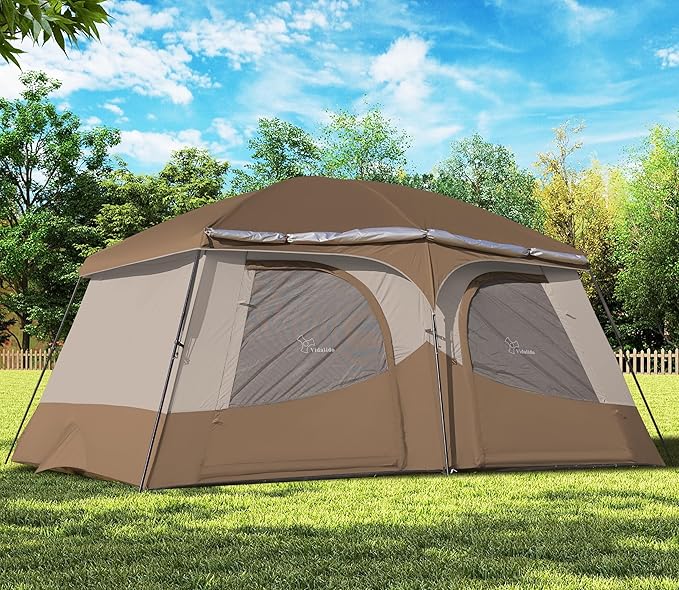 Vidalido Tents,8-10 Person Camping Tent with Extended Vestibule,2 Room Weather Resistant Family Tents,Easy Install Waterproof Outdoor Tent for Camping Hiking