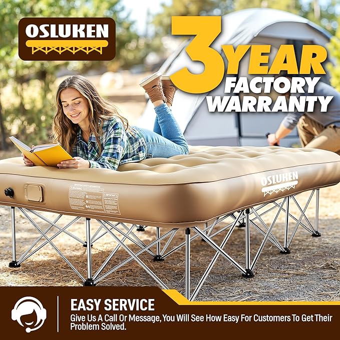 Queen Air Mattress with SUS Frame & Built in Pump, 25" Raised Self Inflating Blow Up Airbed, 500 LBS Capacity Portable Inflatable Bed on Stand for Guest, Travel, Vacation, Camping, 80" x 60"