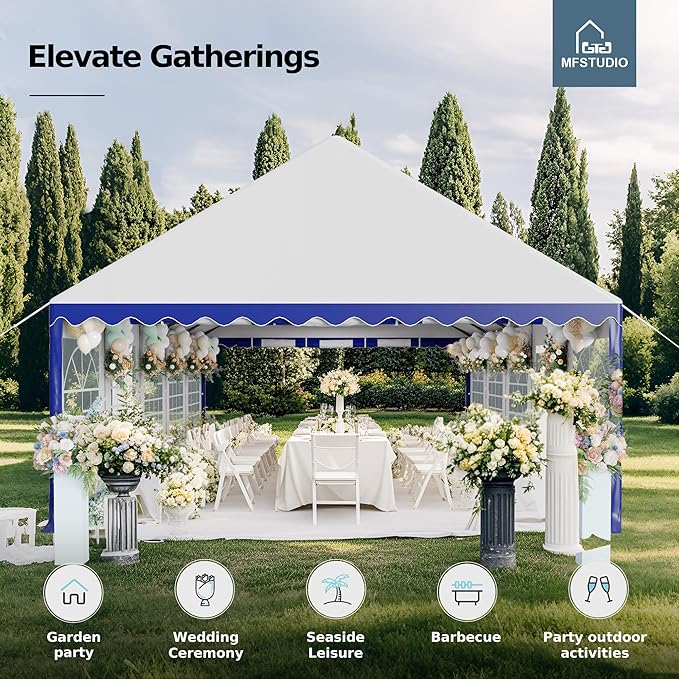 MFSTUDIO 16'x32' Party Tent, Outdoor Heavy Duty Party Tents with Removable Sidewalls, Large Canopy Tent Shelter for Outdoor Events Wedding Birthday, Blue