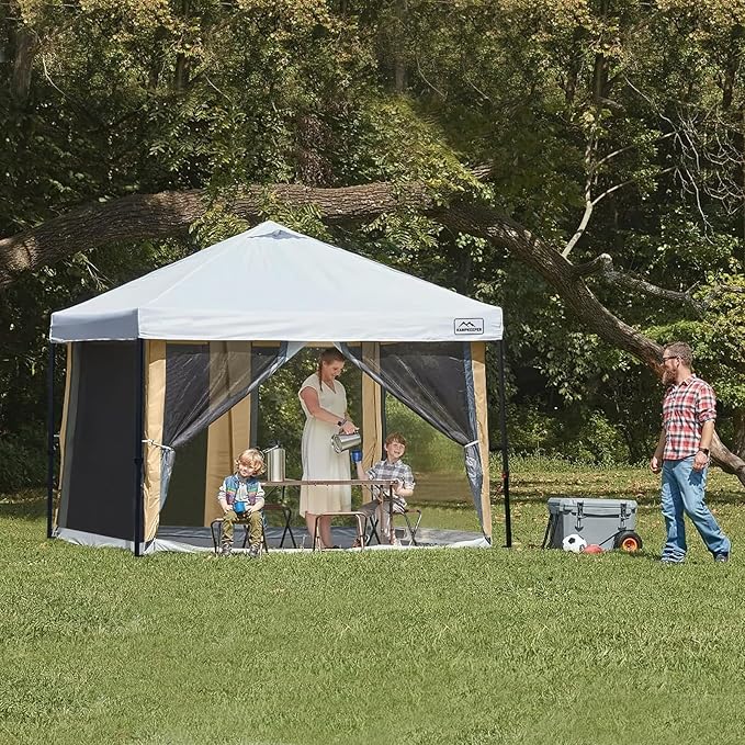 Canopy Universal Mosquito Netting Tent, Converts 10'x10' Canopy Gazebo into Camping Inner Tent, Screen House with Full PE Floors for Patio, Outdoor, Garden and Backyard(TOP & Frame NOT Included)Khaki