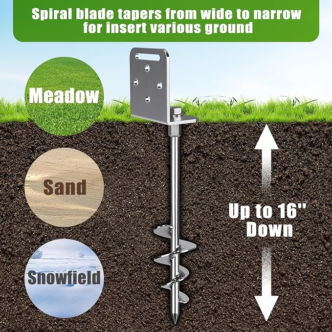 2/4 Pack 18" 30" Ground Anchors Screw in Mobile Home Anchors Kits 2.8" Wide Tapered Spiral Trampoline Earth Anchor Set with L Bracket Swing Set Anchor for Playset, Tent, Shed, Fence, Swingset