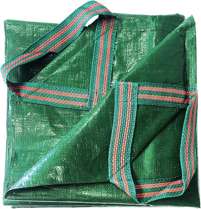 7x7 Ft Yard Garden Leaf Tarp W/ 4 Handles Waterproof Tarp for Sandbox Cover,Outdoor Tarpaulin,Lawn Debris,Landscape Pruning,Yard Leaf Hauler,Tent Footprint,Camping Tent Mat,Patio Table,Fire Pit Cover