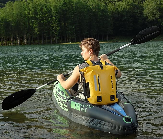 MARCHWAY Roll Top Waterproof Backpack, Floating Dry Bag 20L/30L/45L with Ergonomic Rectangular Base, Cushioned Back, Hip Strap for Hiking Camping Kayaking Travel (Yellow, 20L)