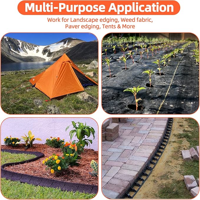 100 Count Plastic Landscape Edging Anchoring Stakes 8-Inch Garden Lawn Yard Landscaping Spikes for Paver Edging, Weed Barrier, Tent, Artificial Turf & More Black-100pcs