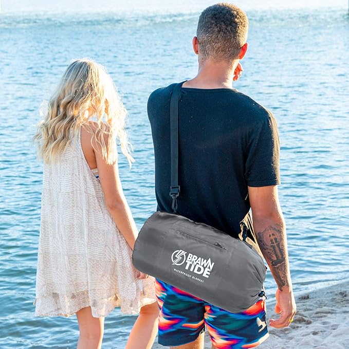 BRAWNTIDE Large Outdoor Waterproof Blanket - Extra Thick Fleece, Warm, Windproof, Sandproof, Quilted, 82" x 55", Ideal for Beaches, Picnics, Camping, Stadiums, Dogs, Car