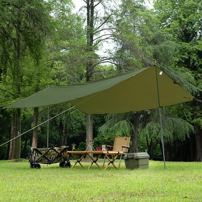 FREE SOLDIER Camping Tarp Waterproof Portable Multifunctional Outdoor Camping Traveling Awning Backpacking Shelter Rain Tarp (Dark Green 10×10.5ft)
