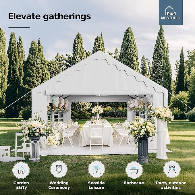 MFSTUDIO 13x26 Party Tents, Outdoor Heavy Duty Tents for Parties with Removable Sidewalls, Canopy Events Tent Shelter for Outdoor Wedding Birthday Backyard, White