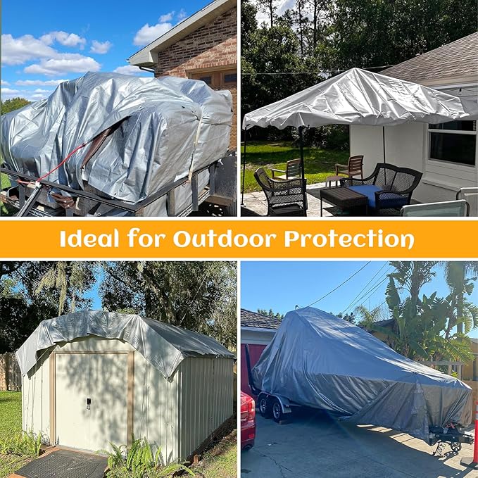 Tarps Heavy Duty Waterproof 12x30FT, 12 Mil Silver Heavy Duty Tarps with Grommets Reinforced Edges, UV Resistant, Tear&Fade Resistant, Large Covers for Camping Patio Roof Boat Outdoors