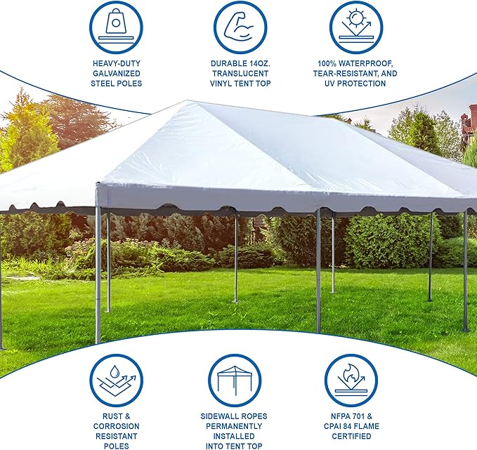 Party Tents DIRECT 20' x 30' Weekender West Coast Frame Style Party Tent | White PVC Top | for Weddings, Graduations, Banquets, and Events