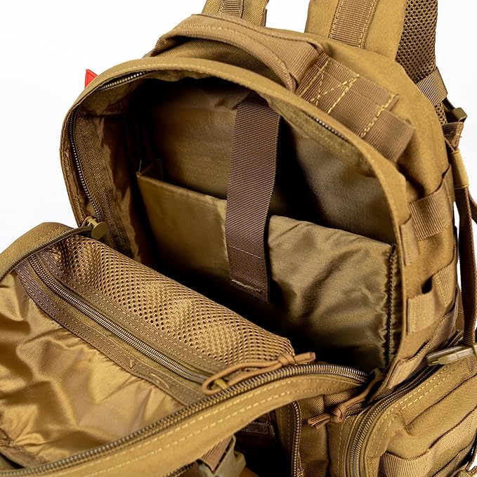 Tactical Backpack 25L Military MOLLE Assault Pack – Waterproof EDC Backpack for Hiking, Camping, Travel & Survival Gear, Bug Out Bag (Coyote Brown/Military Tan)