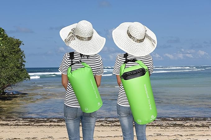 Freegrace Waterproof Dry Bags Set Of 3 Dry Bag With 2 Zip Lock Seals & Detachable Shoulder Strap, Waist Pouch & Phone Case - Can Be Submerged Into Water (Green, 20L)