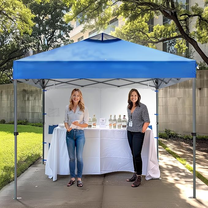PHI VILLA Canopy Tent 10x10 Pop Up Canopy Outdoor Shade with Pockets Sidewall, Easy Up Sun Shelter with One Person Set Up Center Lock, Portable Instant Camping Beach Canopy Tents, Blue