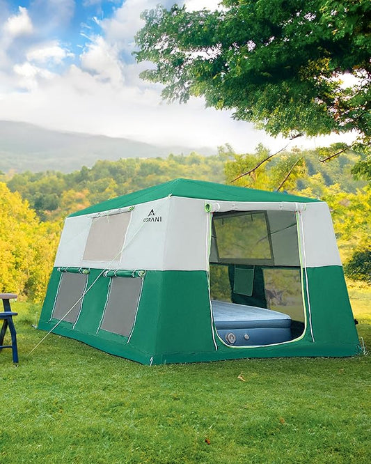 14.1'x6.5'x9' Inflatable Tents for Camping, Portable 6/8/10 Person Blow Up Air Tent, Waterproof Windproof Easy Setup Large Family Tent with 2 Doors, 6 Windows, Mosquito Screen