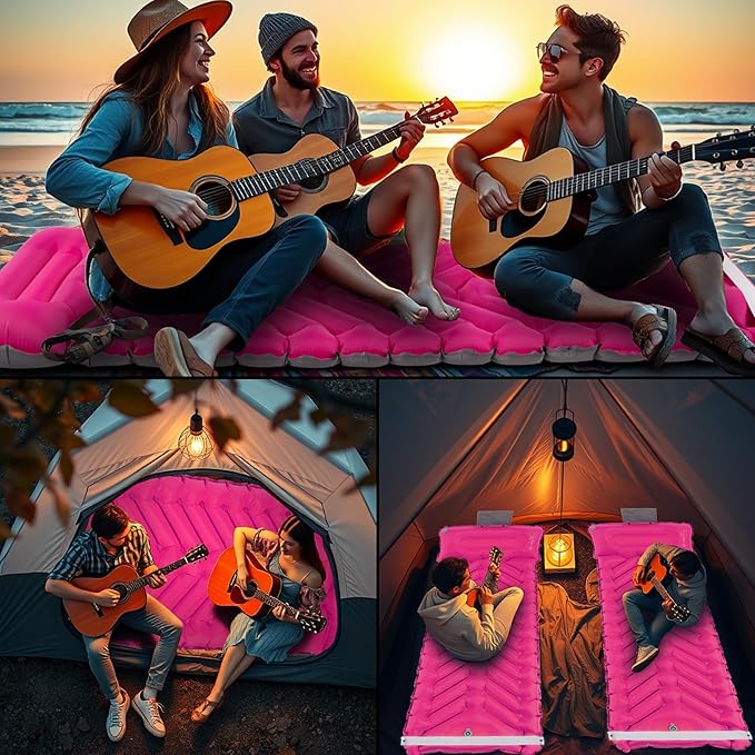 Sleeping Pad with Pillow, Self Inflating Extra-Thick, Ultralight Sleeping Mat, Built-in Pump, Ultimate for Camping, Hiking, Traveling, Airpad, Carry Bag, Compact & Lightweight Air Mattress (Purple)