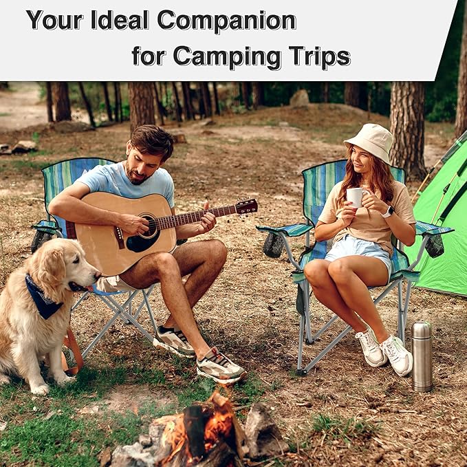 Elevon Camping Chair, Portable Folding Outdoor Chair with Arms, Cup Holder and Carry Bag