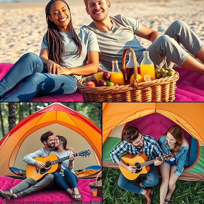 Sleeping Pad with Pillow, Self Inflating Extra-Thick, Ultralight Sleeping Mat, Built-in Pump, Ultimate for Camping, Hiking, Traveling, Airpad, Carry Bag, Compact & Lightweight Air Mattress (Purple)