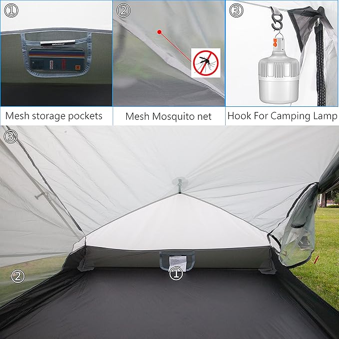 Ultralight Waterproof Tent, Double-Layer Three-Season Backpacking Tent for 1-Person Camping, Kayaking, Climbing, Hiking, Weighing in at only 2 pounds for The Tent