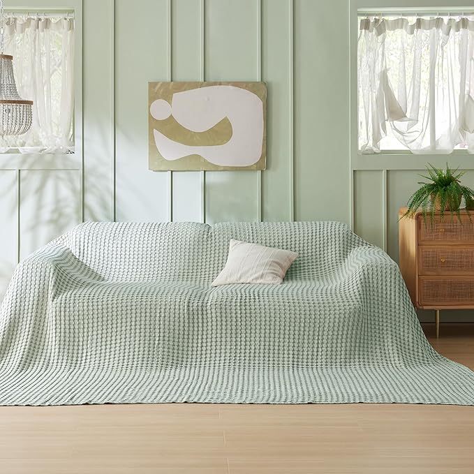 Bedsure Cooling Cotton Waffle Oversized King Blanket - Lightweight Breathable Blankets Rayon Derived from Bamboo for Hot Sleepers, Luxury Throws for Bed and Sofa, Sage Green, 120x96 Inches