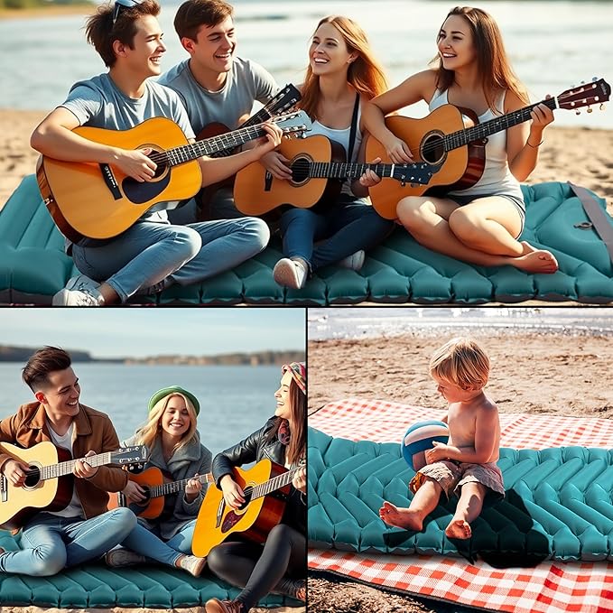 Sleeping Pad with Pillow, Self Inflating Extra-Thick, Ultralight Sleeping Mat, Built-in Pump, Ultimate for Camping, Hiking, Traveling, Airpad, Carry Bag, Compact & Lightweight Air Mattress (Peacock)