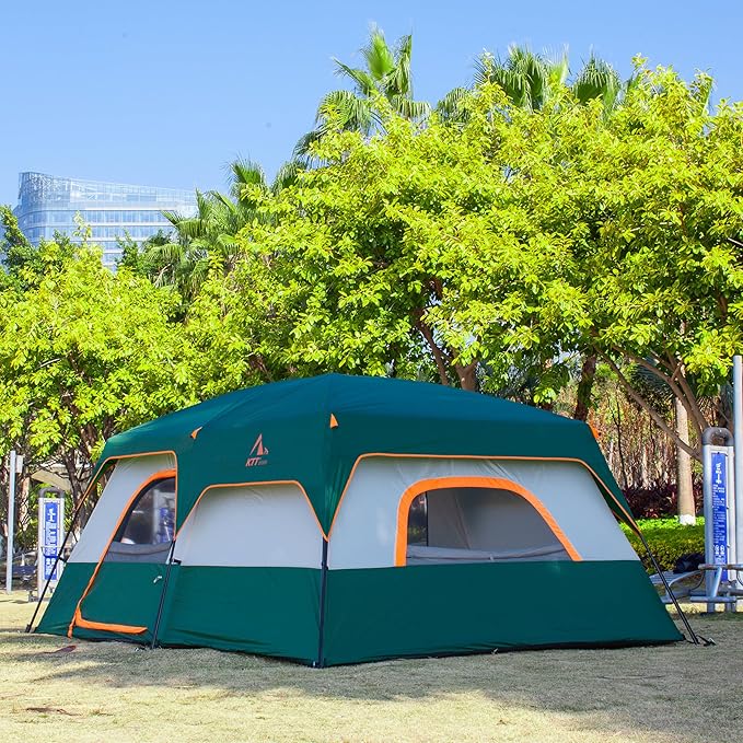 KTT Extra Large Tent 6-10-12-14 Person(Style-B),Family Cabin Tents,2 Rooms,3 Doors and 3 Windows with Mesh,Straight Wall,Waterproof,Double Layer,Big Tent for Outdoor,Picnic,Camping,Family Gathering