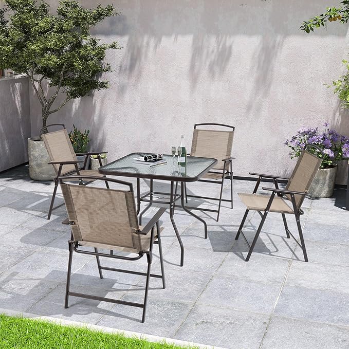 Crestlive Products Patio Folding Chairs Set of 8, Outdoor Folding Chairs with Durable Rust-Resistant Frame and Breathable Textilene Material for Outside, Beige