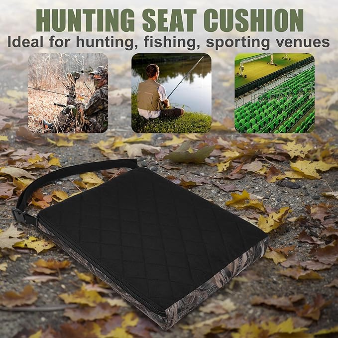 URMONA 1PCS Portable Hunting Seat Cushion, 16.5 x 14.1 x2.3in Thickening Lightweight Outdoor Cushion, Waterproof Sponge Dirty Proof Pad for Hunting, Camping, Stadium, Outdoor Sports(Reed Camouflage)