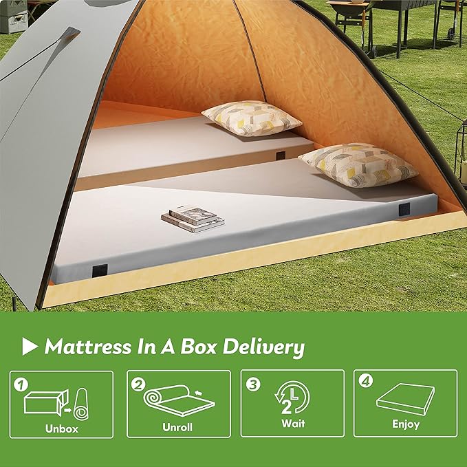 Memory Foam Camping Mattress 2.5 inch, Twin XL Portable Roll Up Camping Sleep Topper with Waterproof and Non-Slip Bottom, Camping Car Mat with Travel Bag, 79"×38"×2.5", Grey