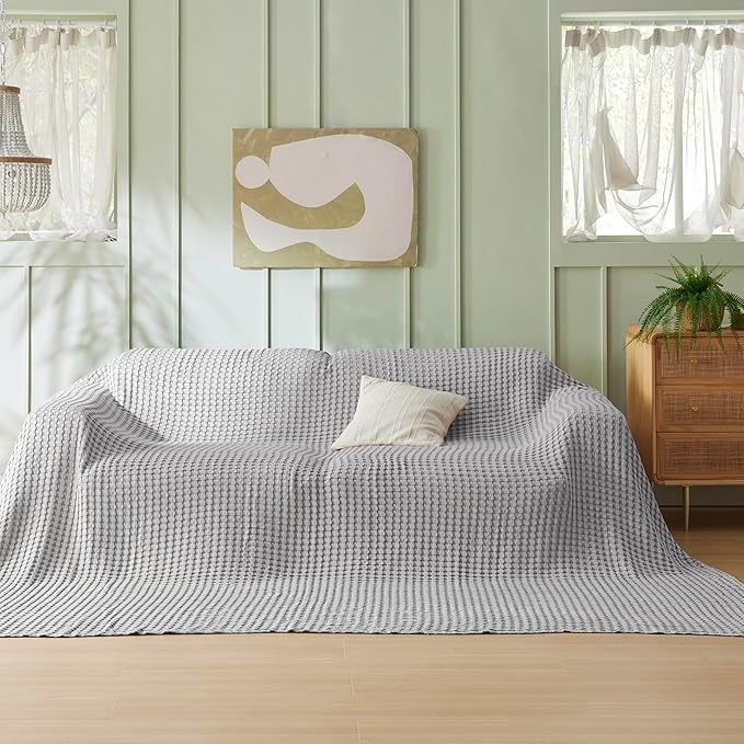 Bedsure Cooling Cotton Waffle Oversized King Blanket - Lightweight Breathable Blankets Rayon Derived from Bamboo for Hot Sleepers, Luxury Throws for Bed and Sofa, Grey, 120x96 Inches