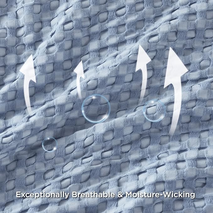 Bedsure Cooling Cotton Waffle Oversized King Blanket - Lightweight Breathable Rayon Derived from Bamboo for Hot Sleepers, Luxury Throws for Bed and Sofa, Sky Blue, 120x96 Inches