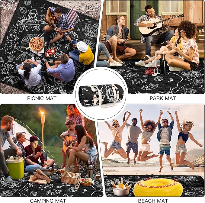 Graffiti Picnic Blanket, 79" x 79" Extra Large Outdoor Picnic Mat, Outdoor Blanket, Beach Blanket, Washable Foldable Portable Blanket for Park Grass/Beach/Camping/Concerts