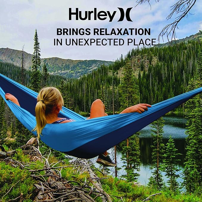 Hurley Duo Camping Hammock - 2 Person Portable Hammock for Camping, Heavy Duty Hammock, Parachute Nylon Fabric - Camping Accessories for Outdoor Activity - Holds Up to 400lbs, Iceberg Green, 118 x 79