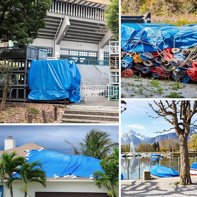 Blue Tarp, Tarps Heavy Duty Waterproof 16x20, Waterproof Plastic Poly 16 Mil Thick Tarpaulin with Metal Grommets Every 19.5 Inches - Emergency Rain Shelter, Outdoor Cover, and Camping Use