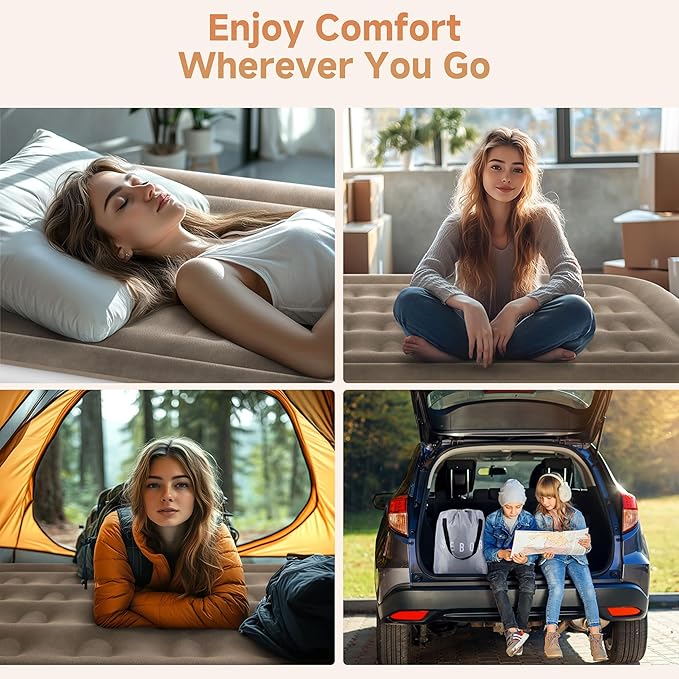 Sebor Air Mattress Full with Built-in Pump 18", Comfortable Self-Inflating Air Mattress with High-Speed Pump, Durable Blow Up Mattress Full with Storage Bag for Guests, Camping, Travel