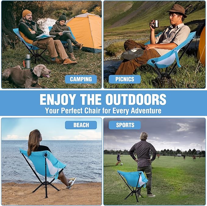 VILLEY Portable Folding Chair Lightweight Camping Chair No Assembly Needed, Quick Setup for Beach, Hiking, Supports 330 LBS, Blue