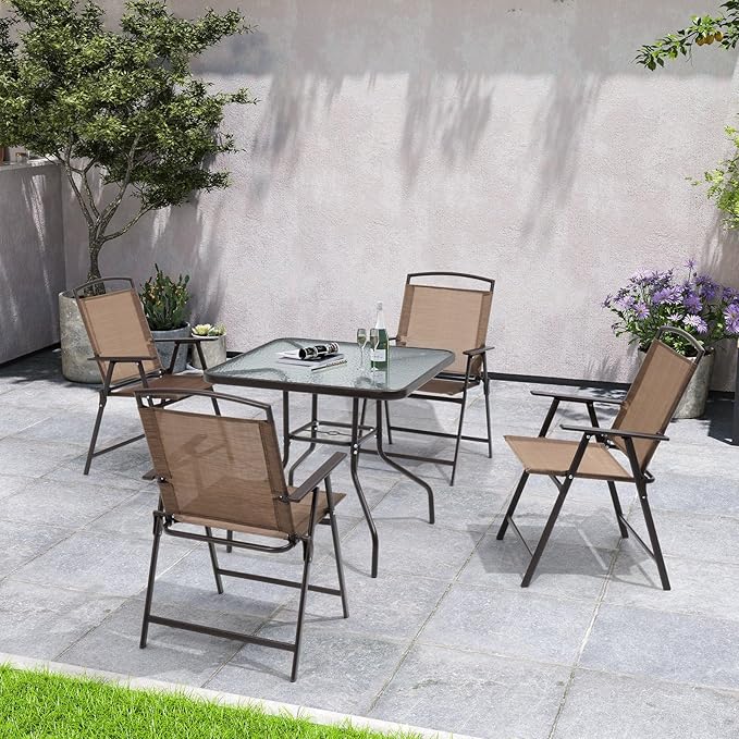 Crestlive Products Patio Folding Chairs Set of 6, Outdoor Folding Chairs with Durable Rust-Resistant Frame and Breathable Textilene Material for Outside, Brown