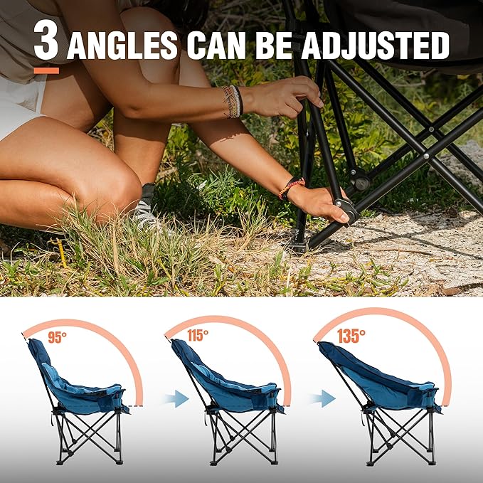 Dowinx Oversized Camping Chair for Adults - Extra Large, Folding Lawn Chair with Cup Holder, 3-Level Adjustable, 400 lbs Capacity, Blue