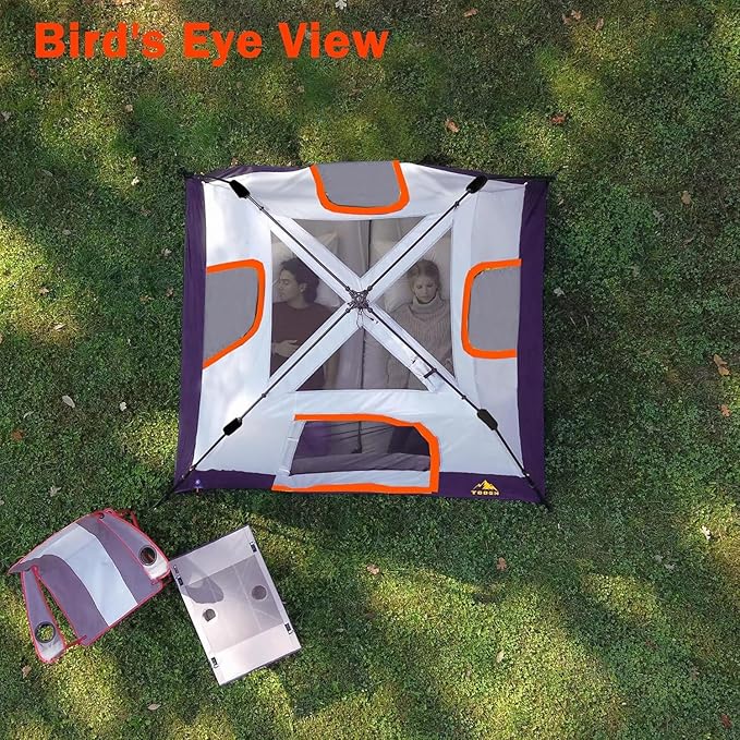 3/4 Person Camping Tent with 1 Door, 4 Windows, and Upgraded Ventilation– Instant Setup, Waterproof, 8'x 8'x 67''Oxford Fabric Floor Pop Up in 60 Seconds Includes Rainfly and Backpack