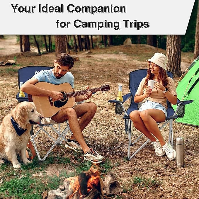 Elevon Camping Chair, Portable Folding Outdoor Chair with Arms, Cup Holder and Carry Bag