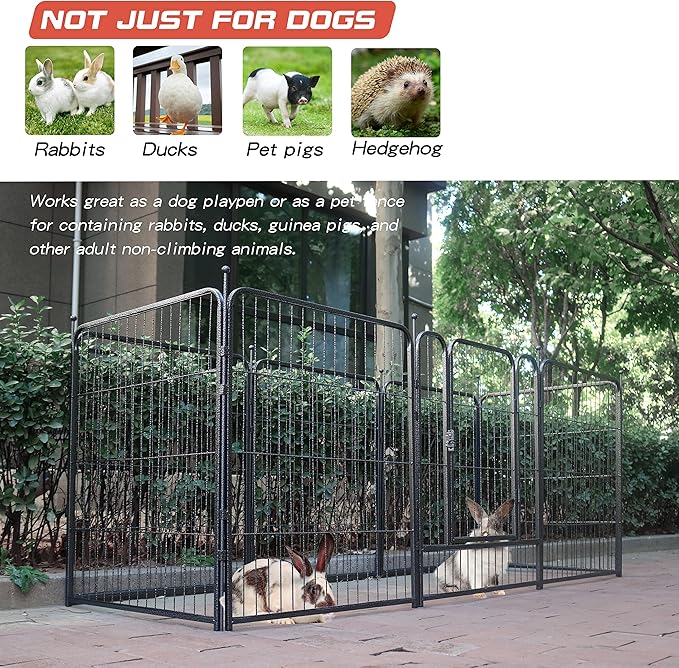 Dog Playpen,32/40/45 Inch Height in Heavy Duty, Folding Indoor Outdoor Anti-Rust Dog Exercise Fence, Portable Pet Playpen with Door for Large Medium Small Dogs and Pet (8 Panels, 32 Inch) Silver