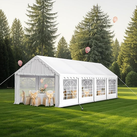 MFSTUDIO 13x26 Party Tents, Outdoor Heavy Duty Tents for Parties with Removable Sidewalls, Canopy Events Tent Shelter for Outdoor Wedding Birthday Backyard, White
